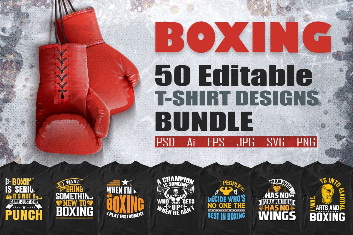 Boxing 50 Editable T-shirt Designs Bundle Part 1