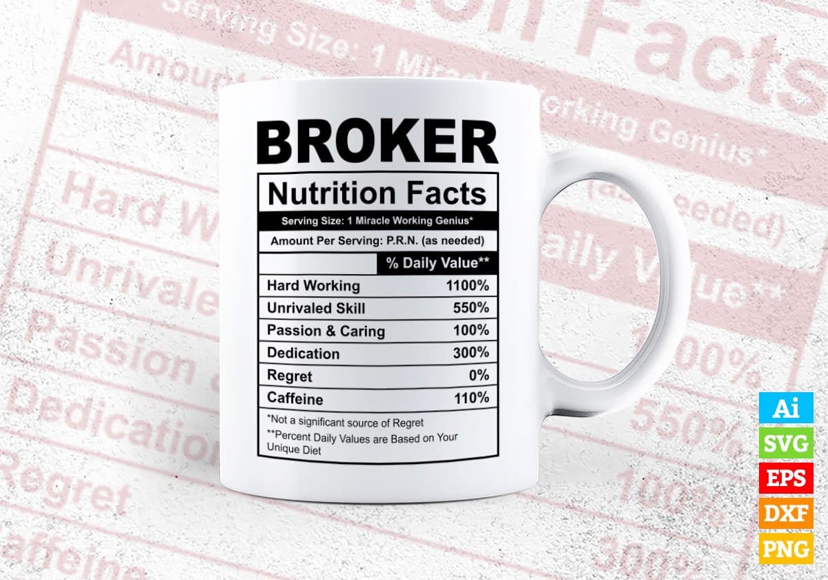 Broker Nutrition Facts Editable Vector T-shirt Design in Ai Svg Files