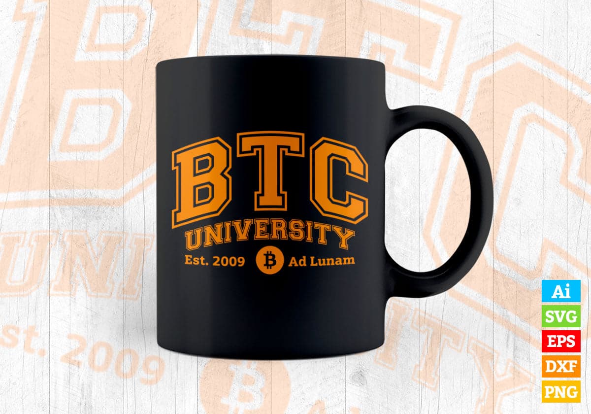 BTC University Distressed Bitcoin College Funny Editable Vector T-shirt Design in Ai Svg Files