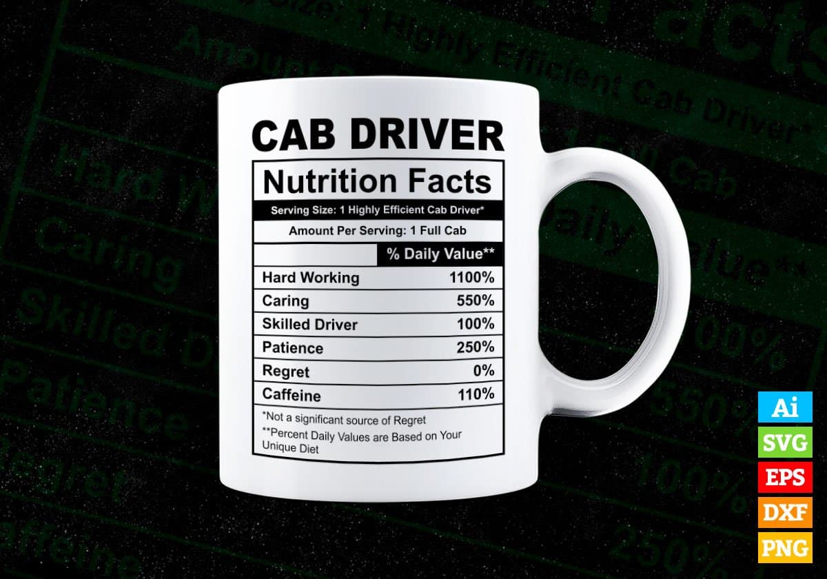 Cab Driver Nutrition Facts Editable Vector T-shirt Design in Ai Svg Files
