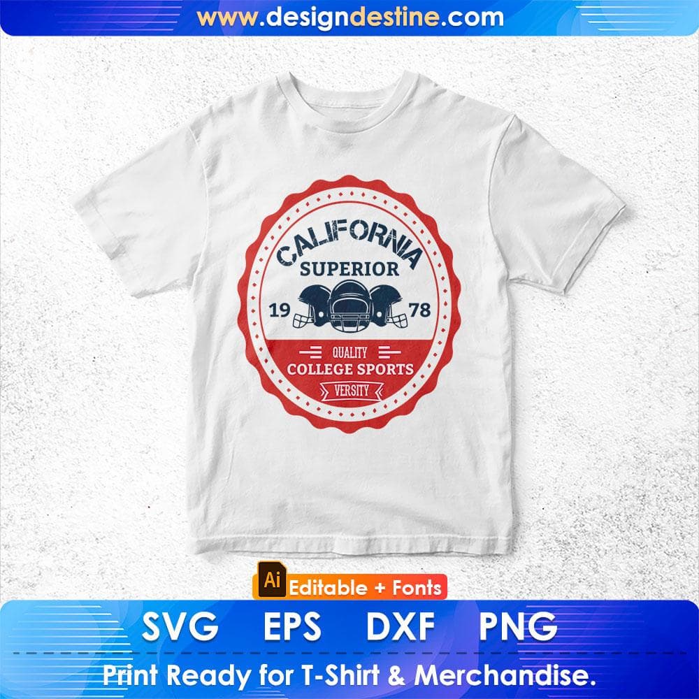 California Superior 1978 Quality College Sports American Football Editable T shirt Design Svg Cutting Printable Files