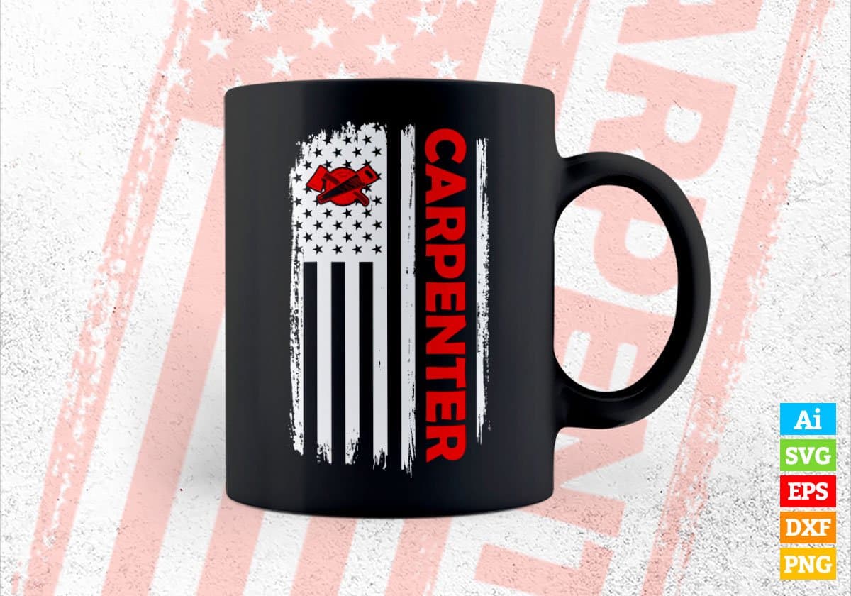 Carpenter USA Flag Proud Professions Gift Editable Vector T-shirt Design in Ai Svg Files