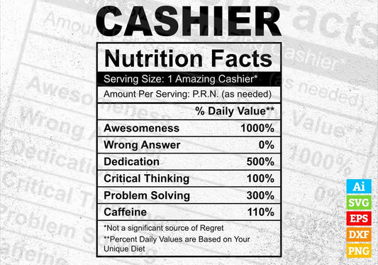 Cashier Nutrition Facts Editable Vector T shirt Design In Svg Png Printable Files