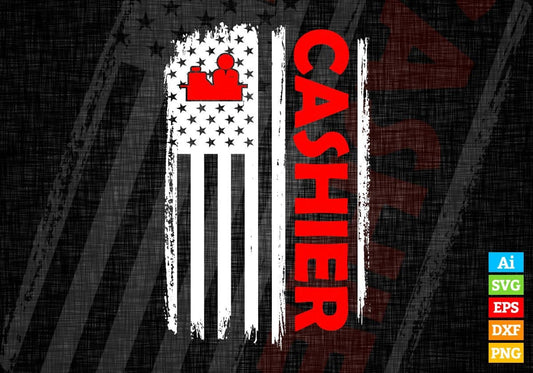 Cashier USA Flag Proud Professions Gift Editable Vector T-shirt Design in Ai Svg Files