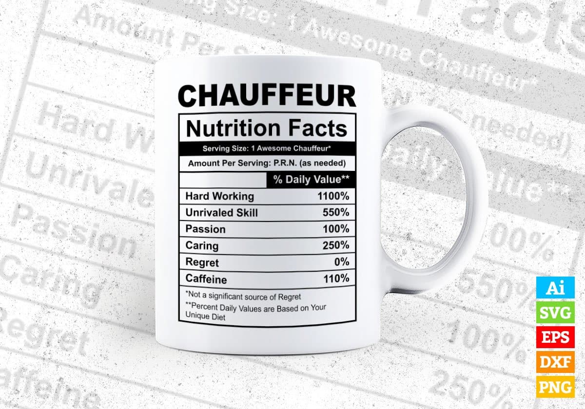 Chauffeur Nutrition Facts Editable Vector T-shirt Design in Ai Svg Files