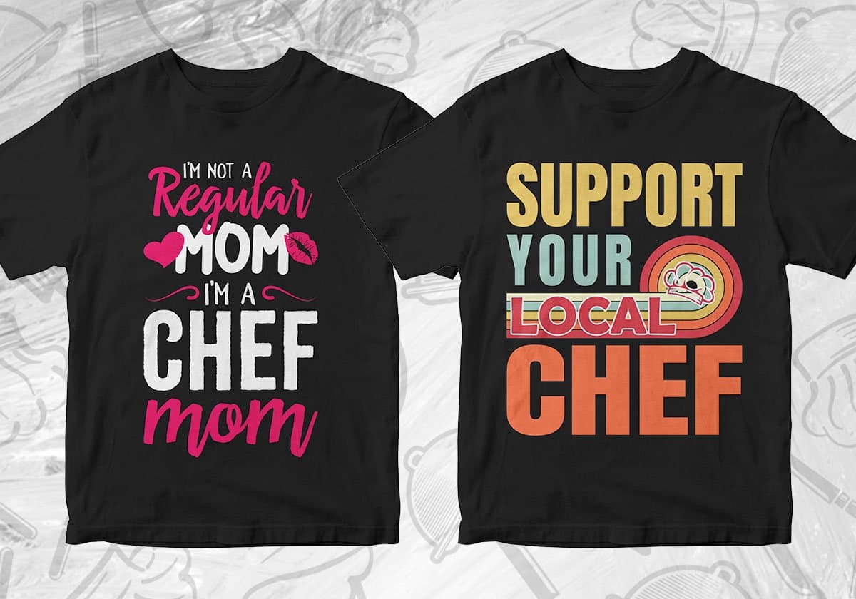 Chef 25 Editable T-shirt Designs Bundle