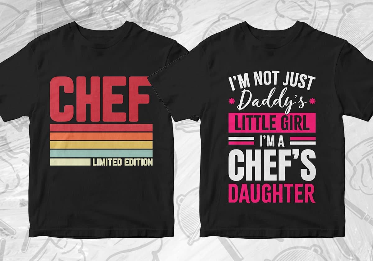 Chef 25 Editable T-shirt Designs Bundle