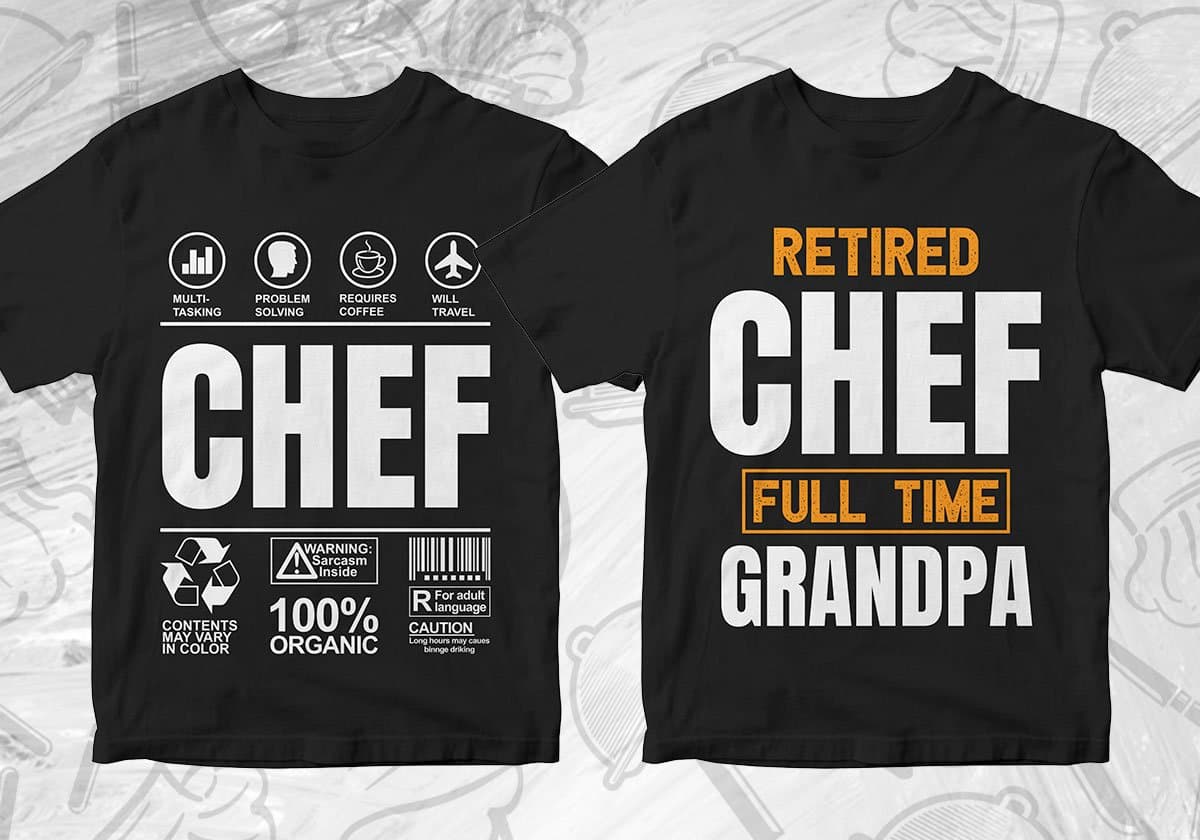 Chef 25 Editable T-shirt Designs Bundle