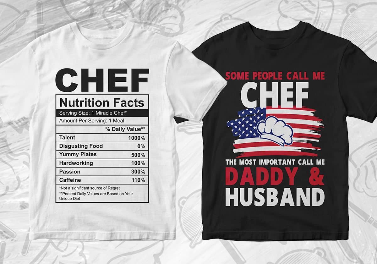 Chef 25 Editable T-shirt Designs Bundle