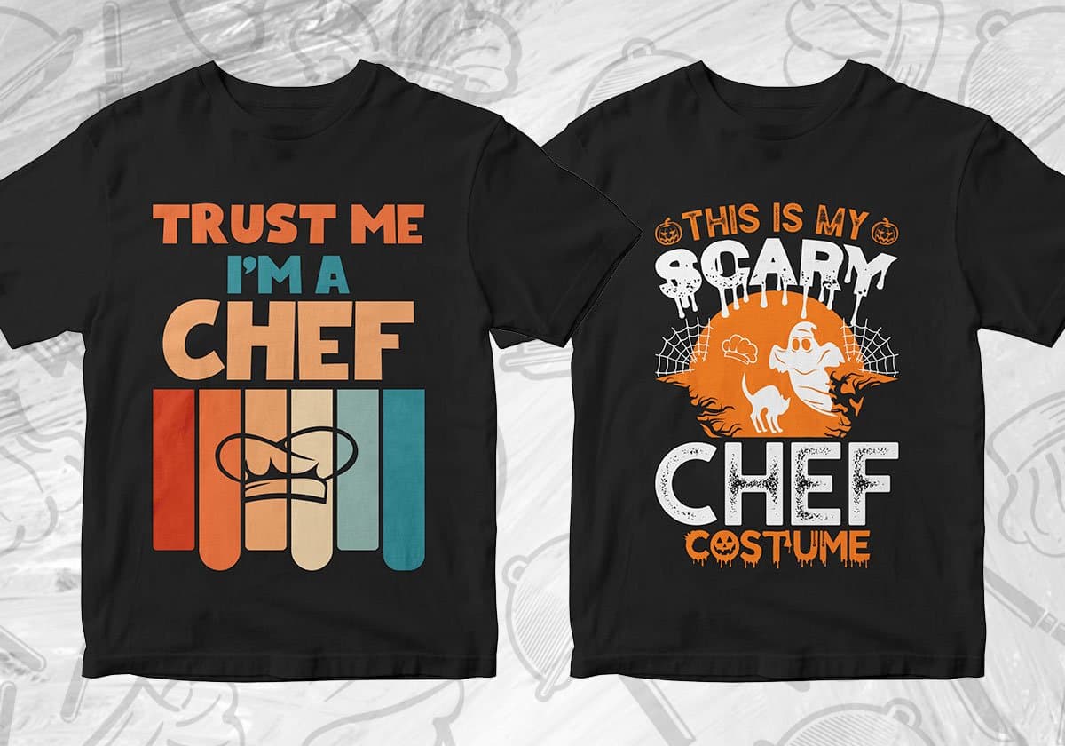 Chef 25 Editable T-shirt Designs Bundle