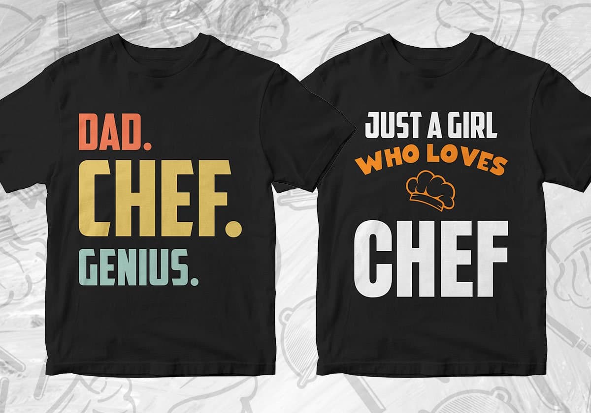 Chef 25 Editable T-shirt Designs Bundle