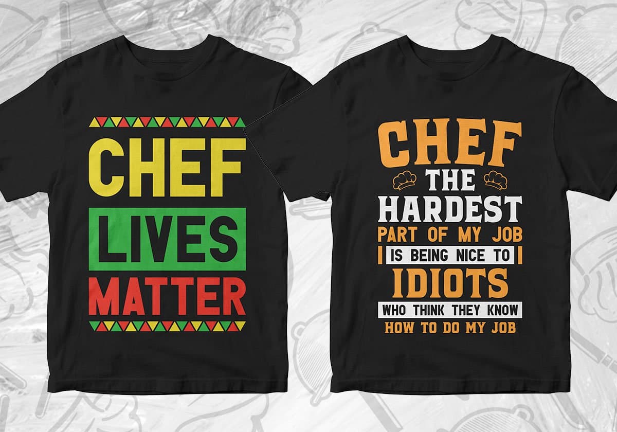 Chef 25 Editable T-shirt Designs Bundle