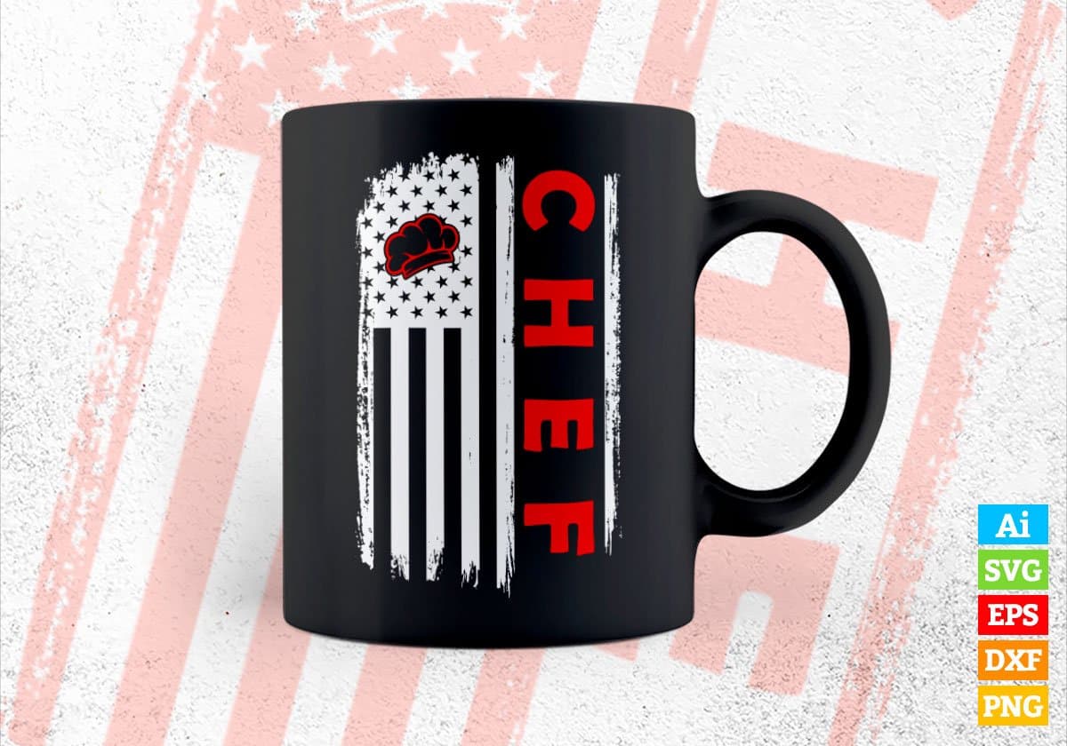 Chef USA Flag Proud Professions Gift Editable Vector T-shirt Design in Ai Svg Files