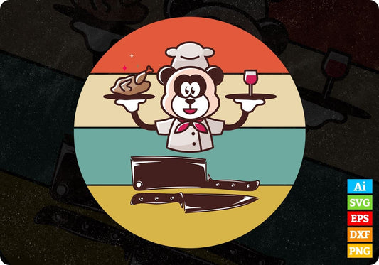 Chef Vintage Retro Chef Knife Editable T shirt Design In Ai Svg Png Cutting Printable Files
