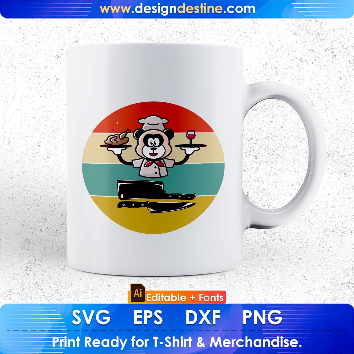 Chef Vintage Retro Chef Knife Editable T shirt Design In Ai Svg Png Cutting Printable Files