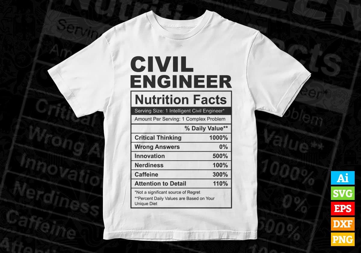 Civil Engineer Nutrition Facts Editable Vector T shirt Design In Svg Png Printable Files