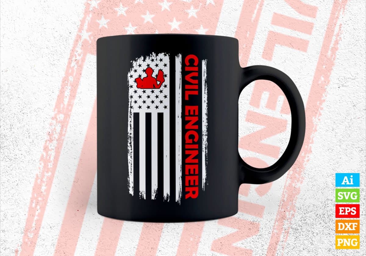 Civil Engineer USA Flag Proud Professions Gift Editable Vector T-shirt Design in Ai Svg Files