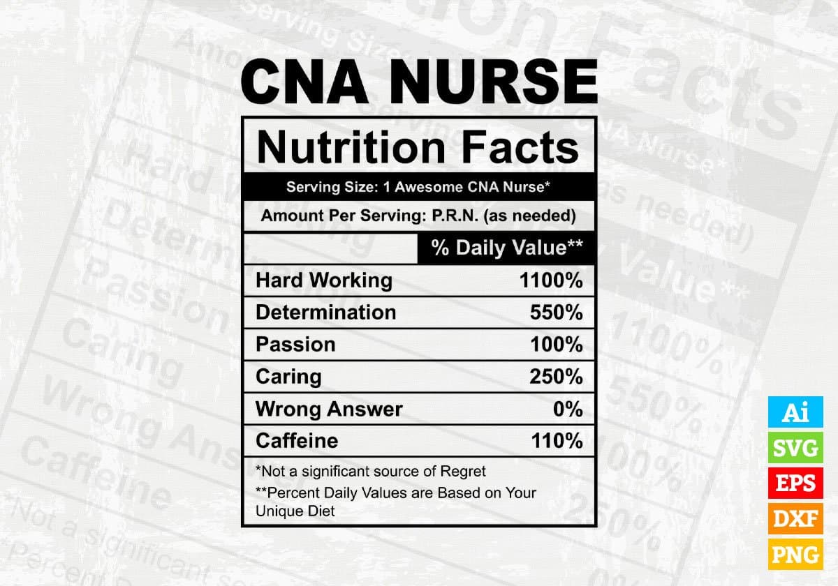 Cna Nurse Nutrition Facts Editable Vector T-shirt Design in Ai Svg Files