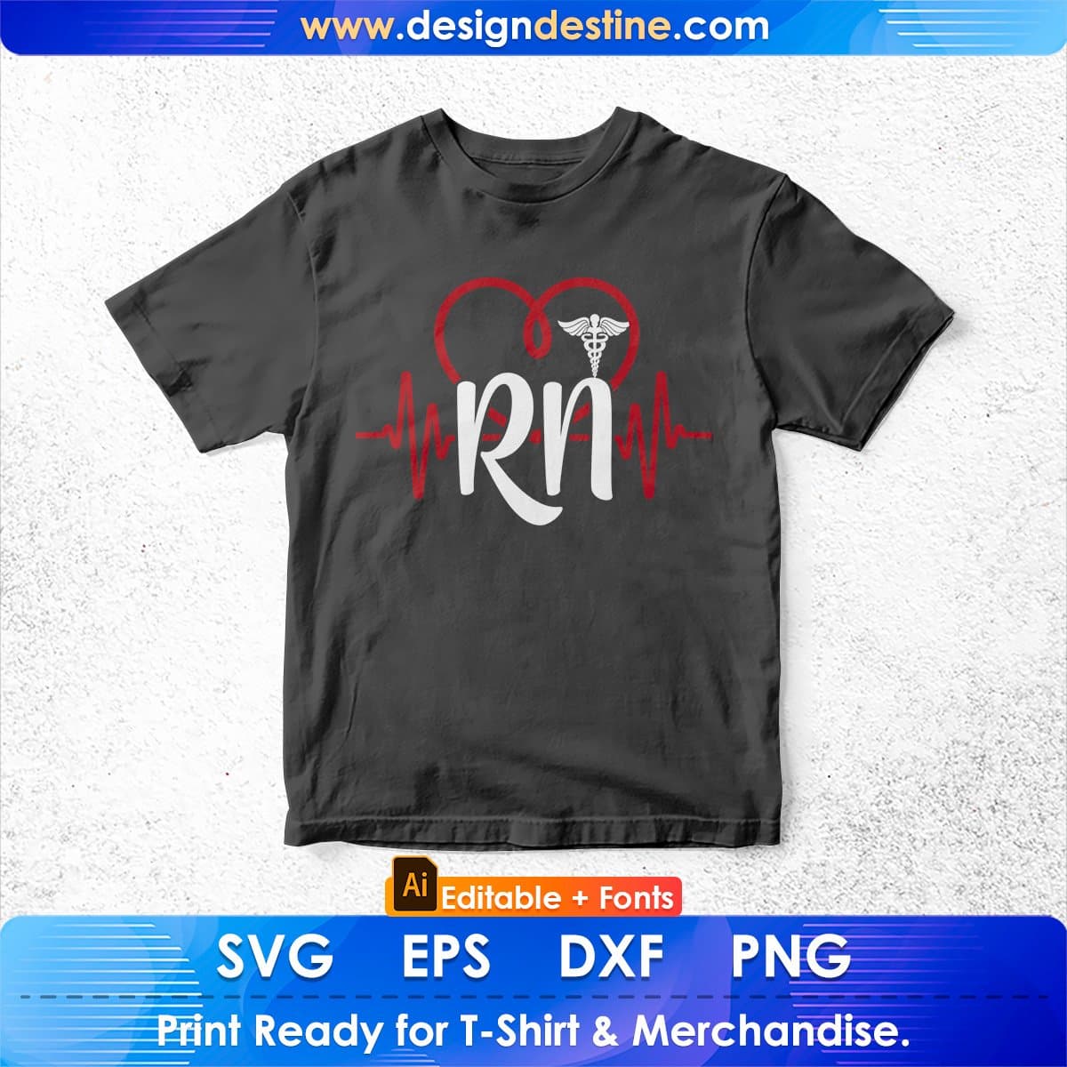 Cool Heartbeat Registered Nurse Rn Nursing Gift Editable T shirt Design In Ai Svg Print Files