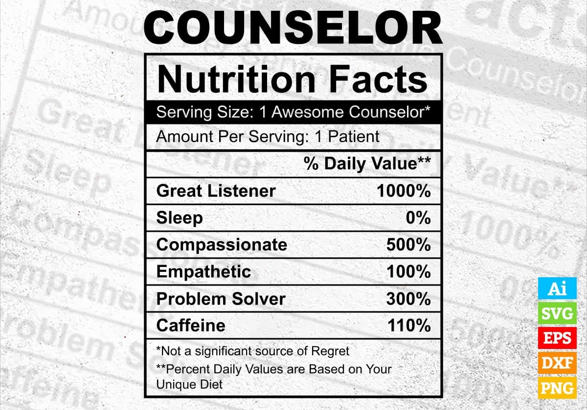 Counselor Nutrition Facts Editable Vector T shirt Design In Svg Png Printable Files