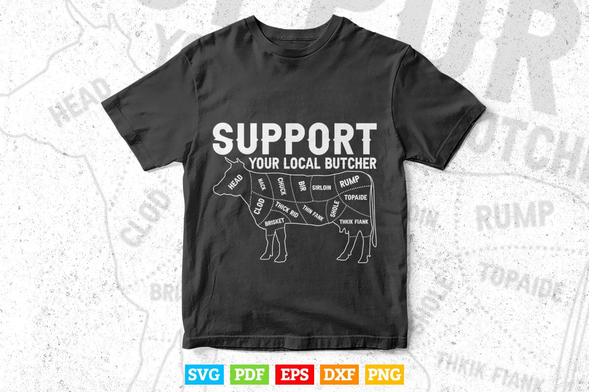 Cow Butcher Beef Cuts Diagram Support Your Local Butcher Svg Png Digital Files.