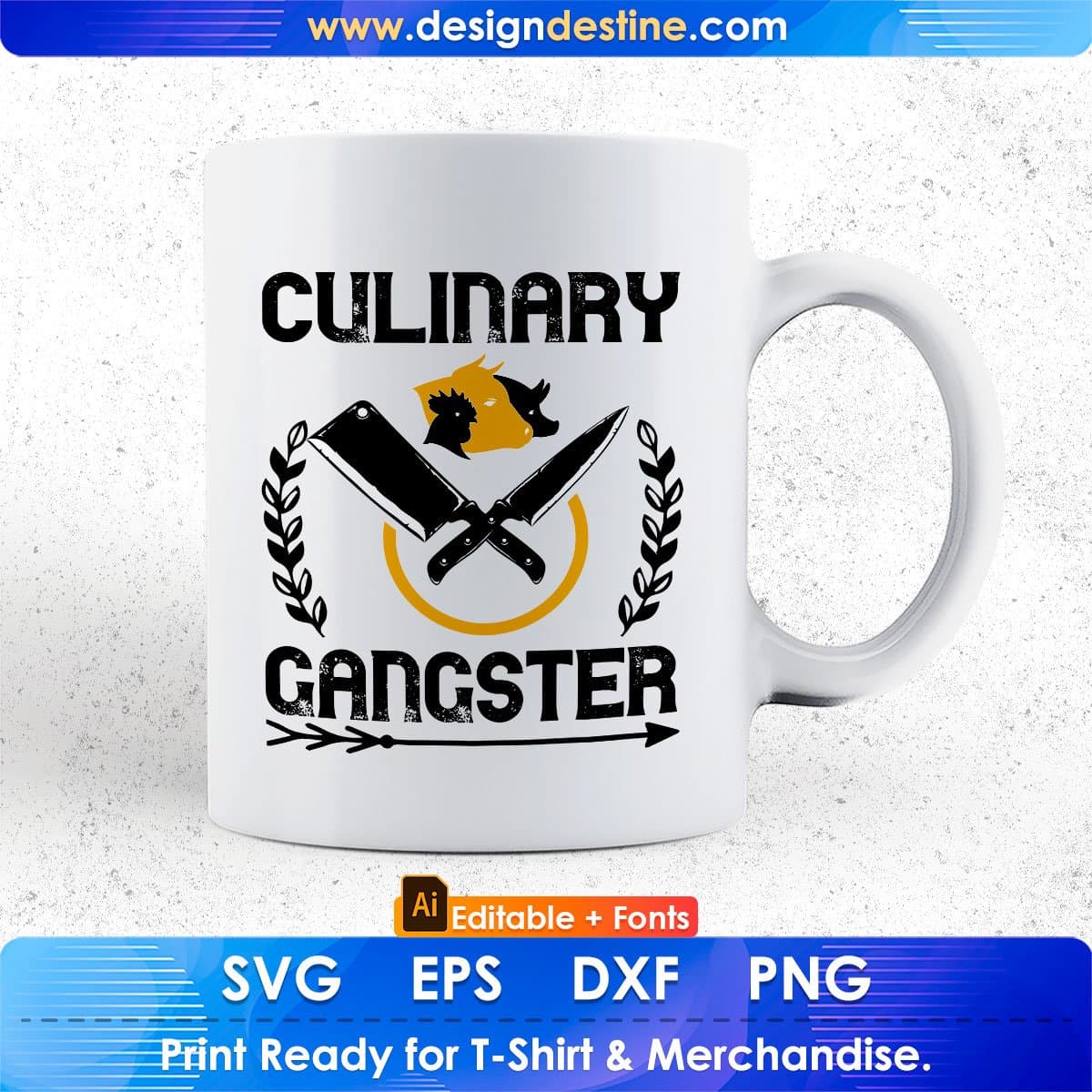 Culinary Gangster Chef Editable T shirt Design In Ai Svg Png Cutting Printable Files