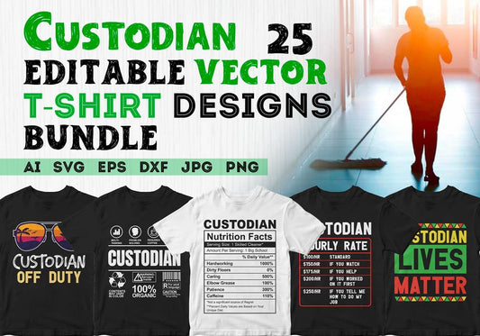 Custodian 25 Editable T-shirt Designs Bundle