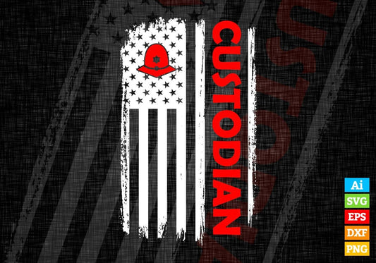 Custodian USA Flag Proud Professions Gift Editable Vector T-shirt Design in Ai Svg Files