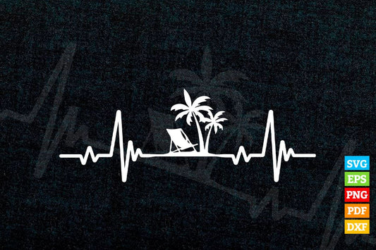 Cute Waves Heart Frequency Summer Beach Vacation T shirt Design Svg File