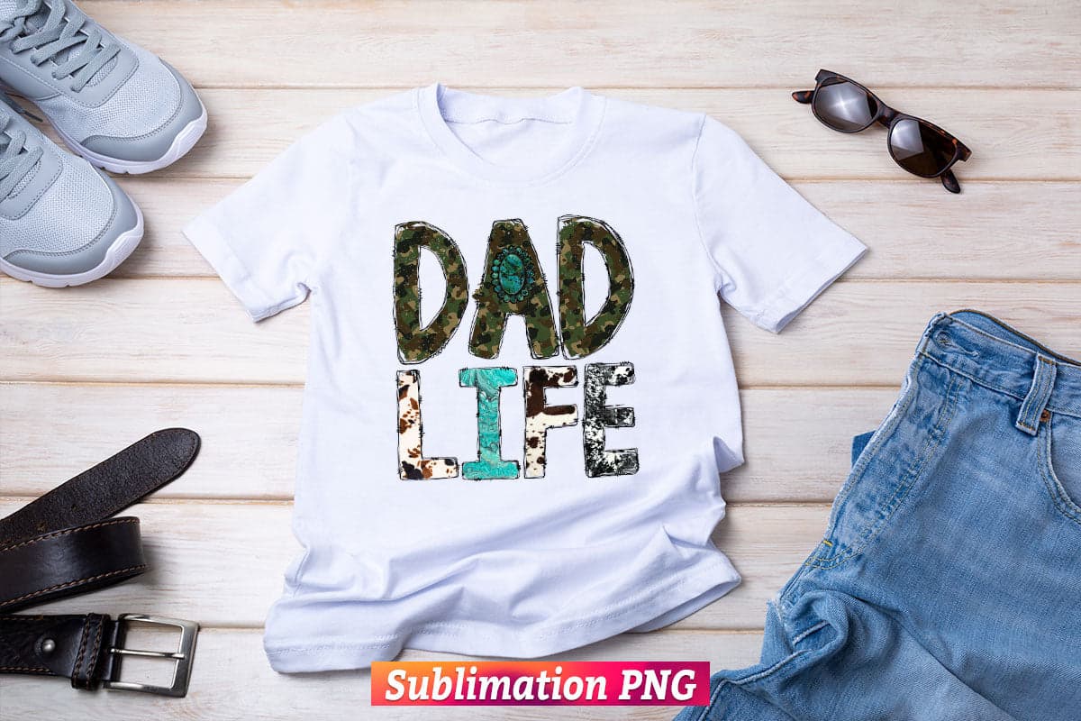 Dad Life Western Cowhide Gemstone Turquoise Fathers Day T shirt Tumbler Design Png Sublimation Files