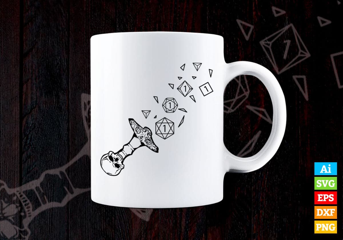 Dice Sword Critical fail Hit Vector T-shirt Design in Ai Svg Png Printable Files