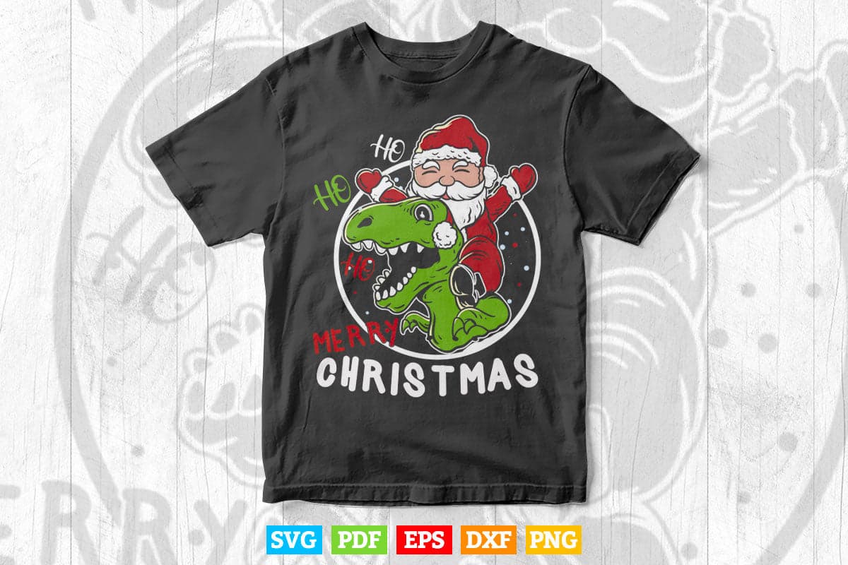 Dinosaur Merry Christmas Santa Dino Holiday T-Rex Funny Kids Svg T shirt Design.