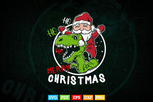 Dinosaur Merry Christmas Santa Dino Holiday T-Rex Funny Kids Svg T shirt Design.