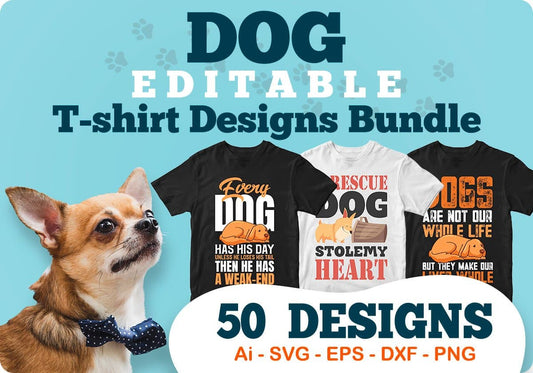 Dog 50 Editable T-shirt Designs Bundle