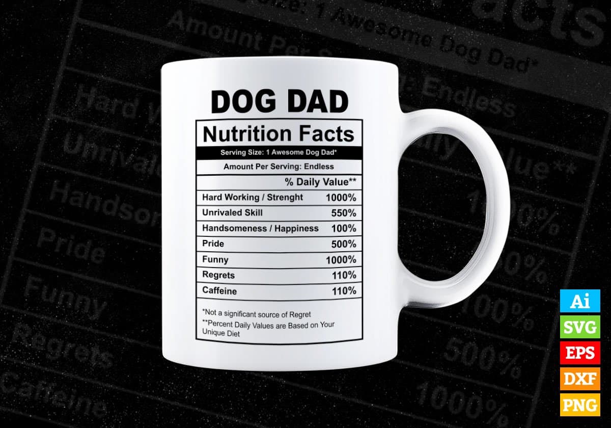 Dog Dad Nutrition Facts Father's Day Editable Vector T-shirt Design in Ai Svg Files