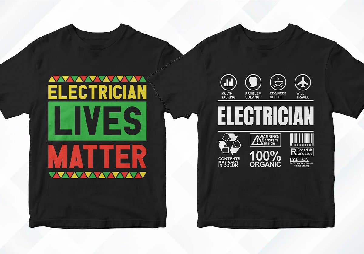 Electrician 25 Editable T-shirt Designs Bundle