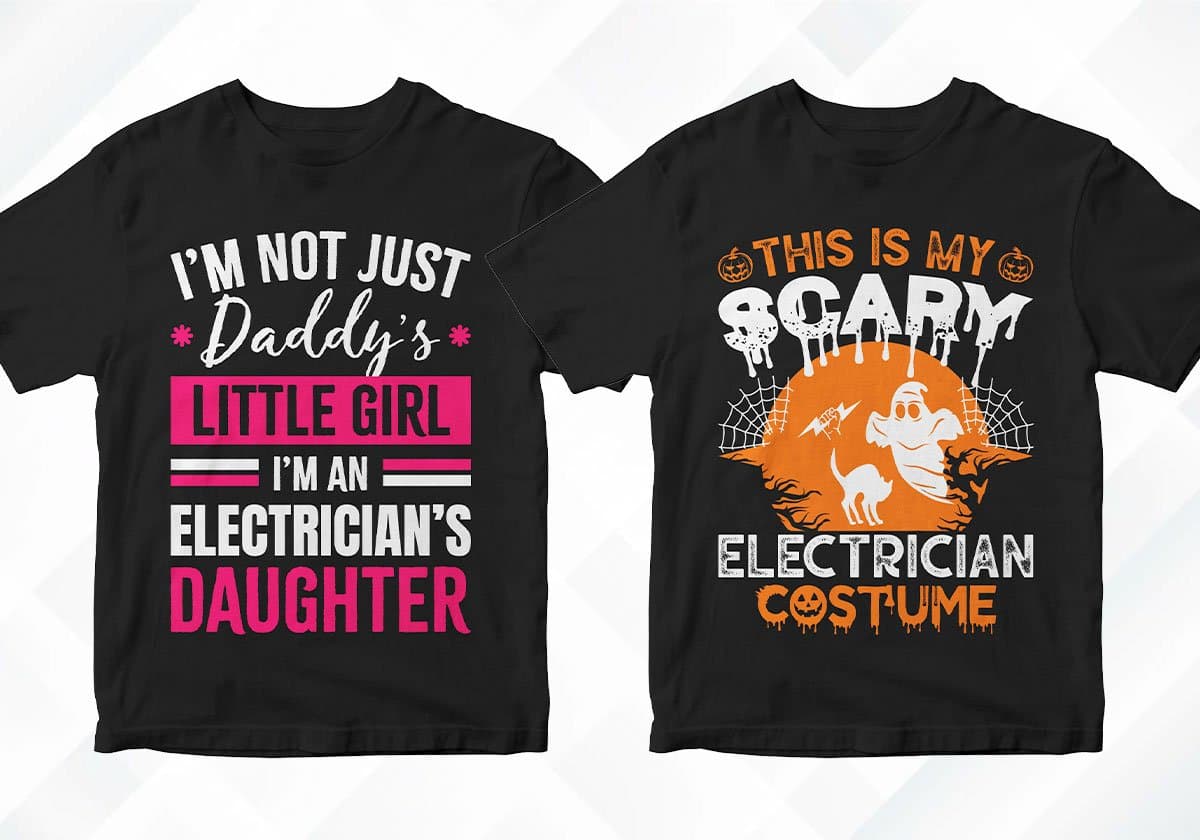 Electrician 25 Editable T-shirt Designs Bundle