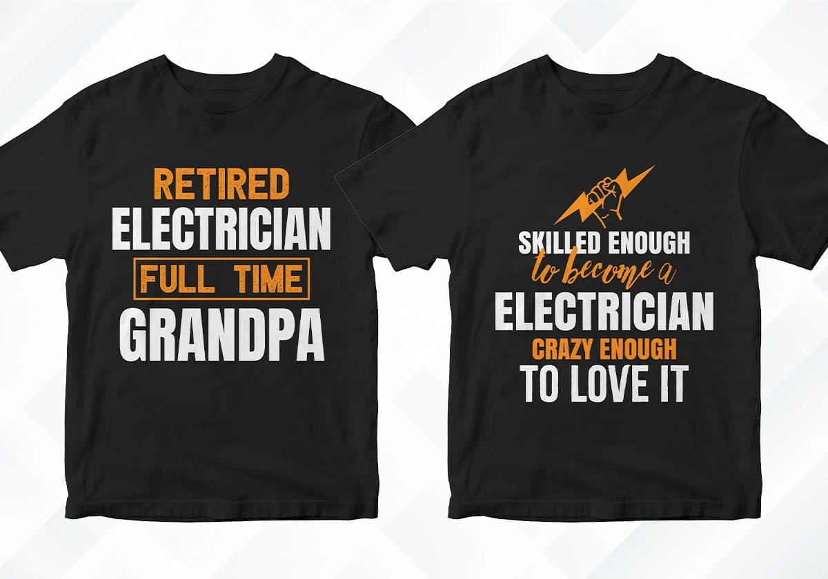 Electrician 25 Editable T-shirt Designs Bundle