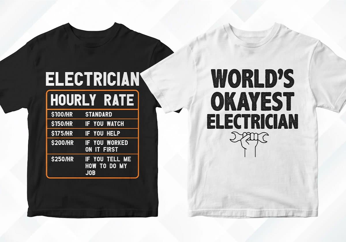 Electrician 25 Editable T-shirt Designs Bundle