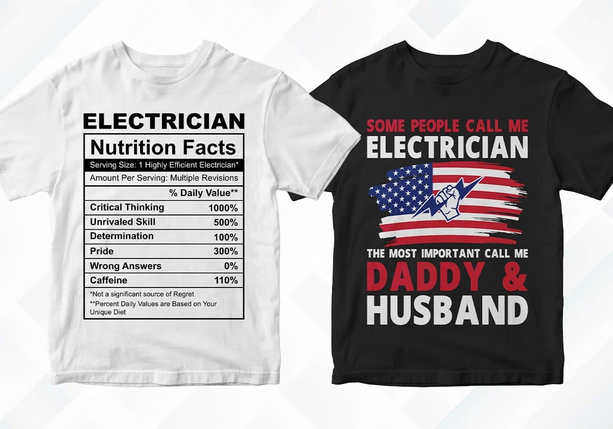 Electrician 25 Editable T-shirt Designs Bundle