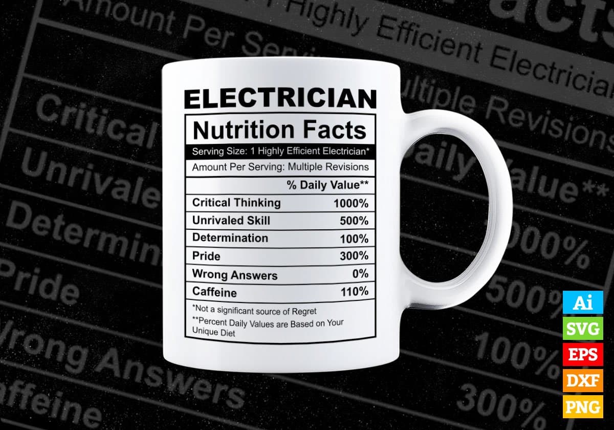 Electrician Nutrition Facts Editable Vector T shirt Design In Svg Png Printable Files