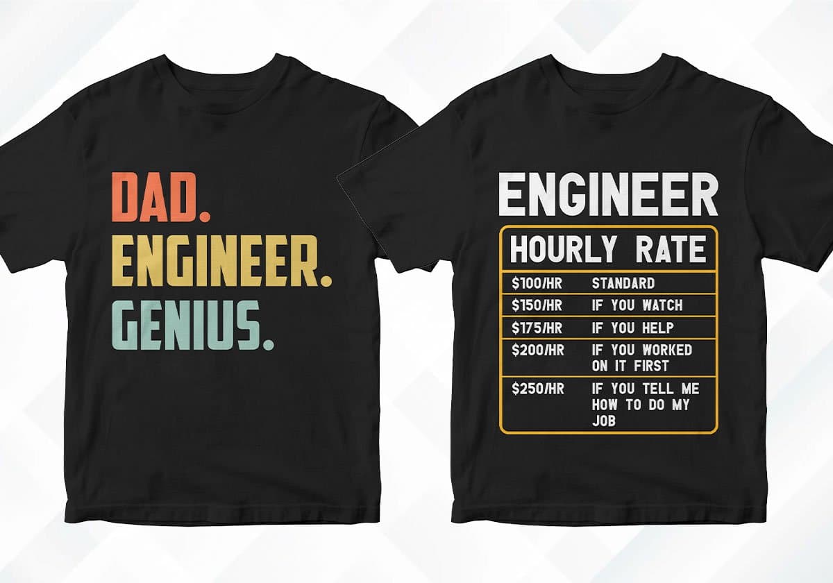 Engineer 25 Editable T-shirt Designs Bundle