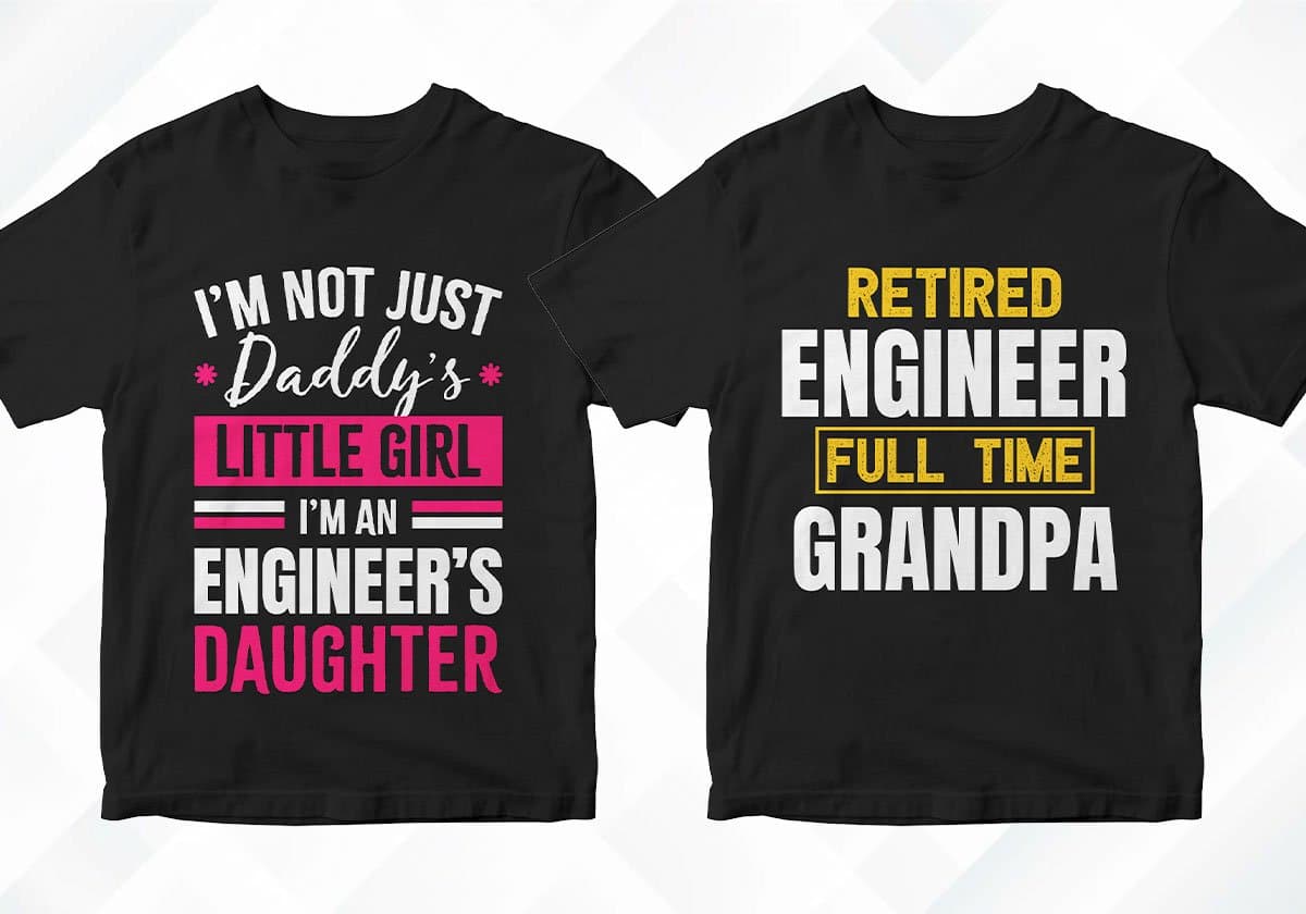Engineer 25 Editable T-shirt Designs Bundle
