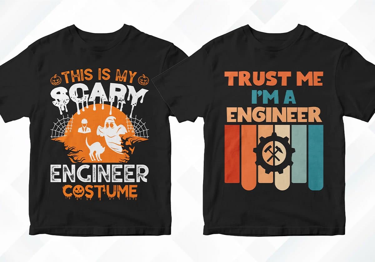 Engineer 25 Editable T-shirt Designs Bundle