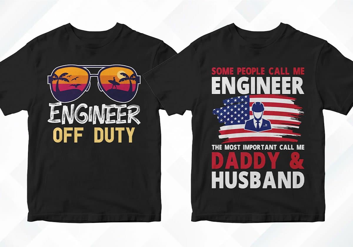 Engineer 25 Editable T-shirt Designs Bundle
