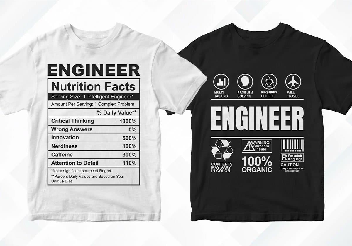 Engineer 25 Editable T-shirt Designs Bundle