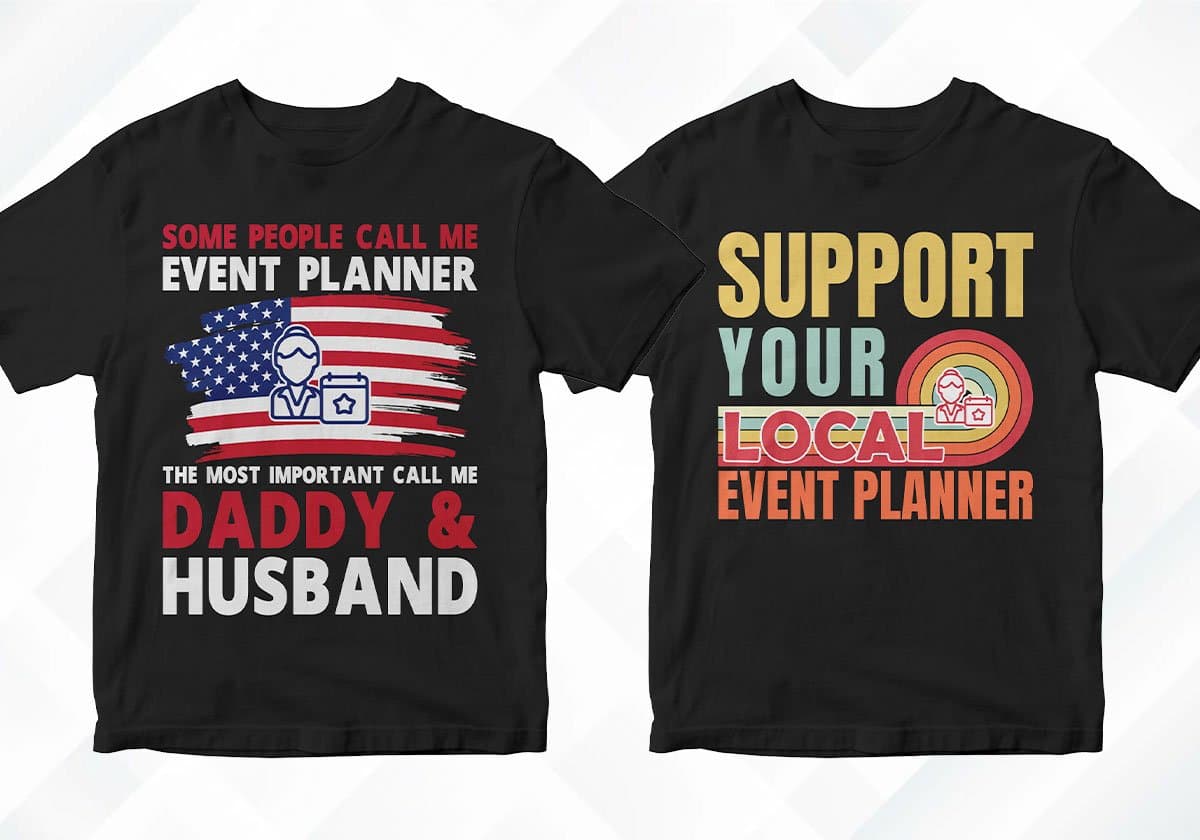 Event Planner 25 Editable T-shirt Designs Bundle