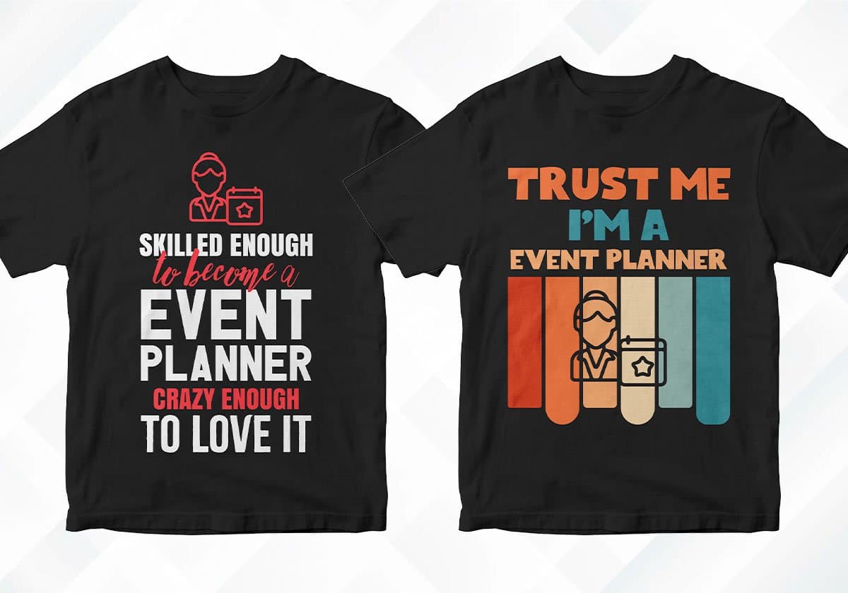 Event Planner 25 Editable T-shirt Designs Bundle