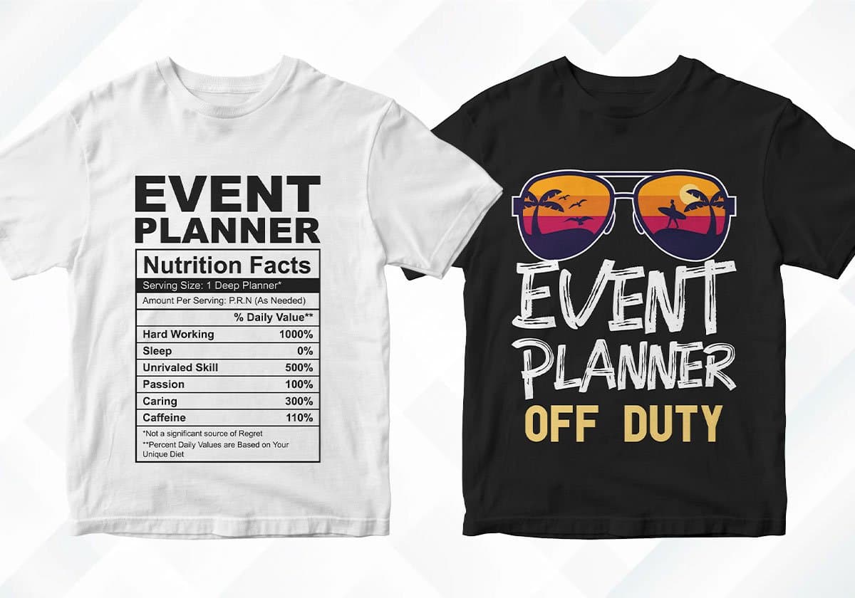 Event Planner 25 Editable T-shirt Designs Bundle