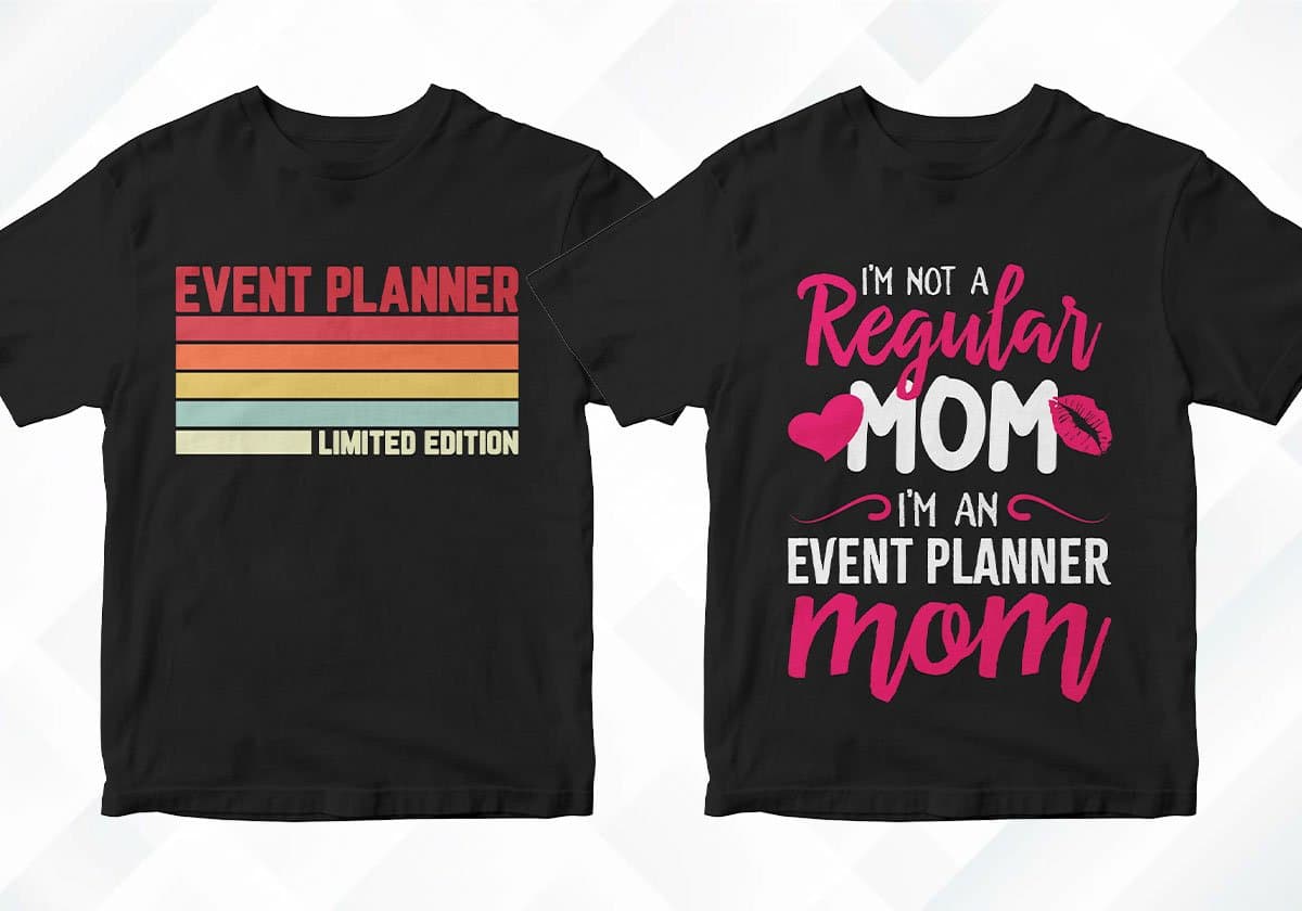 Event Planner 25 Editable T-shirt Designs Bundle